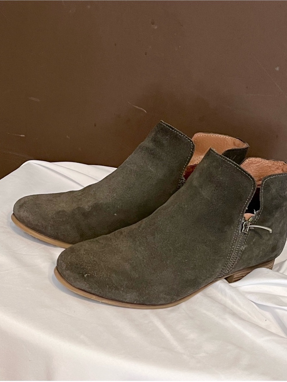 Eric Michael Olive Green Suede Ankle Heeled Boots